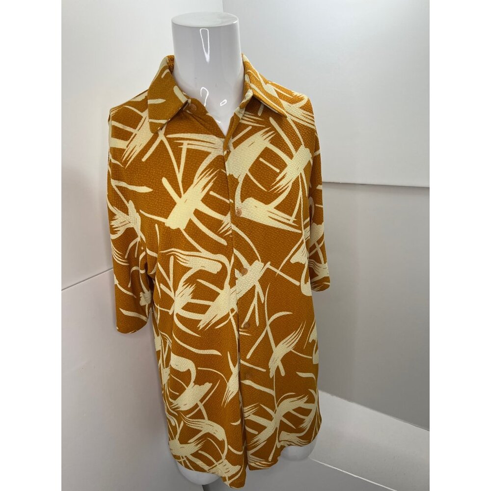 Creme De Silk Shirt Men's Medium M Abstract Textured Silk Blend Short Sleeve - Picture 6 of 7